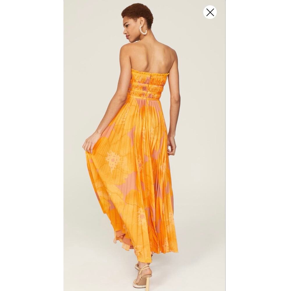 SLATE & WILLOW Yellow Orange Sunset Floral Strapless Pleated Dress size 10 - Picture 5 of 16